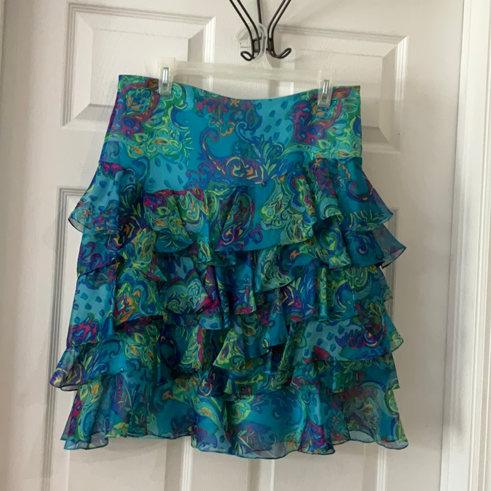 RALPH LAUREN-BLACK LABEL SILK RUFFLE SKIRT -10